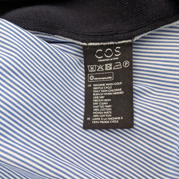 COS Blouse Womens L Navy White Striped Accent Round Neck 3/4 Sleeve Pullover Top - Picture 11 of 14